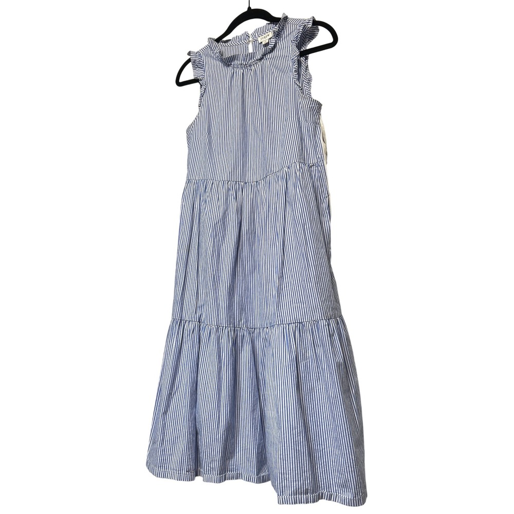 J.‎ Crew Blue White Stripe Tiered Ruffle Neck Maxi Dress Size 2